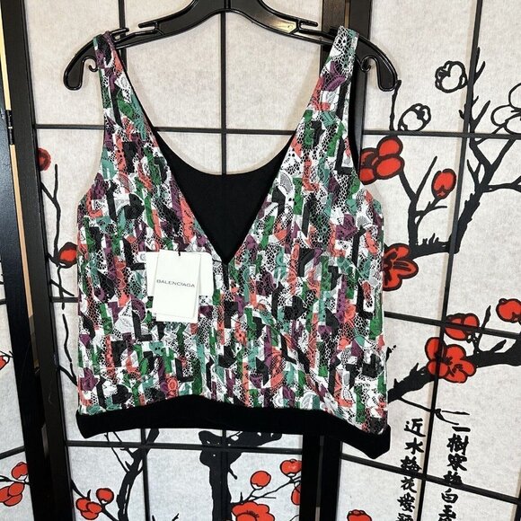 BALENCIAGA NICOLAS GHESQUIERE Blouse Top Sleeveless Size 40 US Medium Printed - Picture 5 of 10